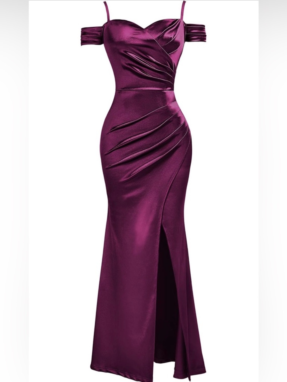Miusol Purple Satin Off-Shoulder Evening Gown